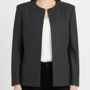 Vintage Womens Wool Blend Charcoal Open-Front Blazer Jacket Sz 14/15